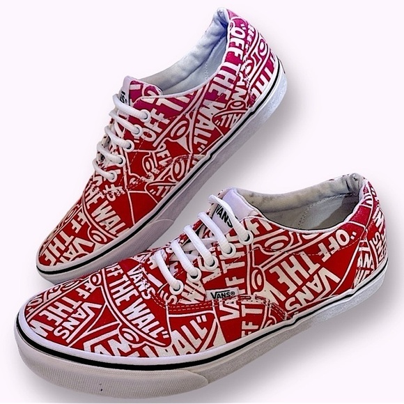 VANS Off The Wall Canvas Repeat Allover Red White Sneakers Men’s Size 9 - Picture 6 of 9